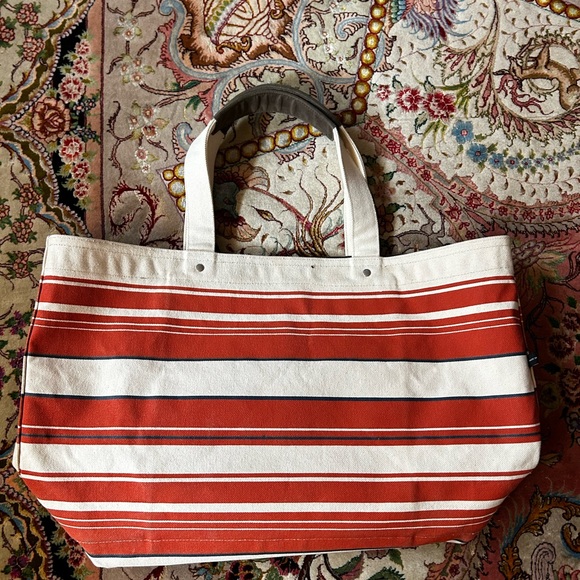 Jack Spade Large Canvas and Leather Orange Striped Tote - Picture 3 of 6
